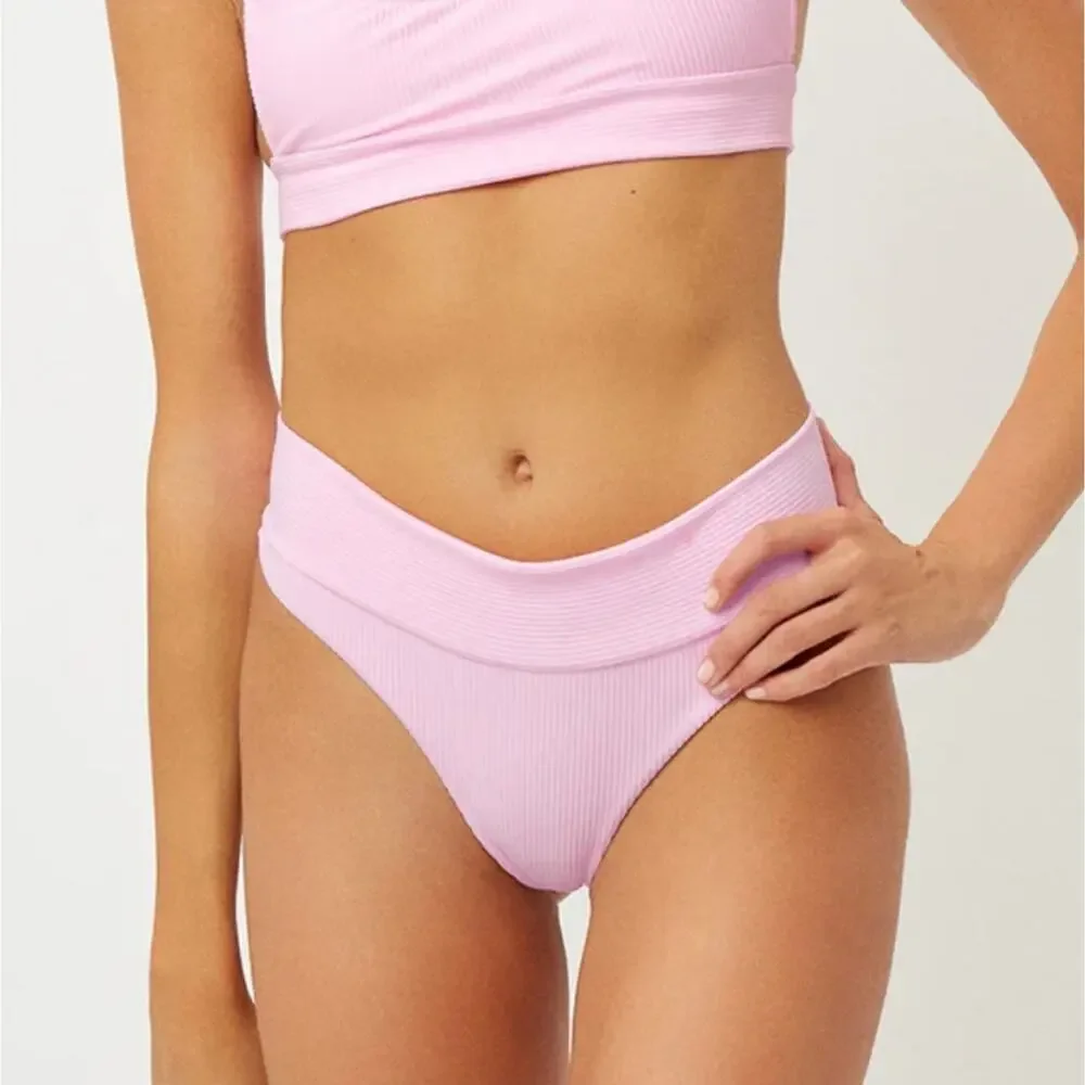 Frankie’s Bikinis Gavin Love Pink Luxe Ribbed Cheeky Bikini Bottom Small NWT